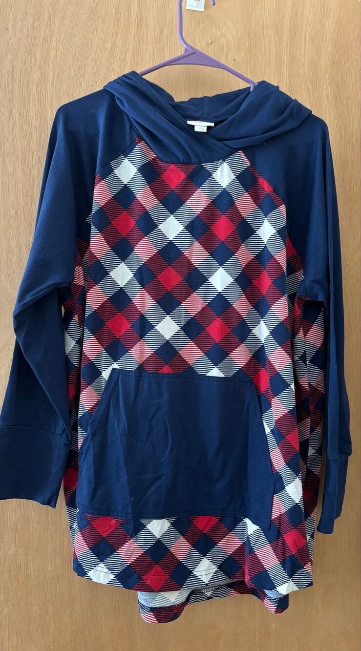 LuLaRoe Amber hoodie Red/White/Blue Americana collection Sz 2XL (EUC)